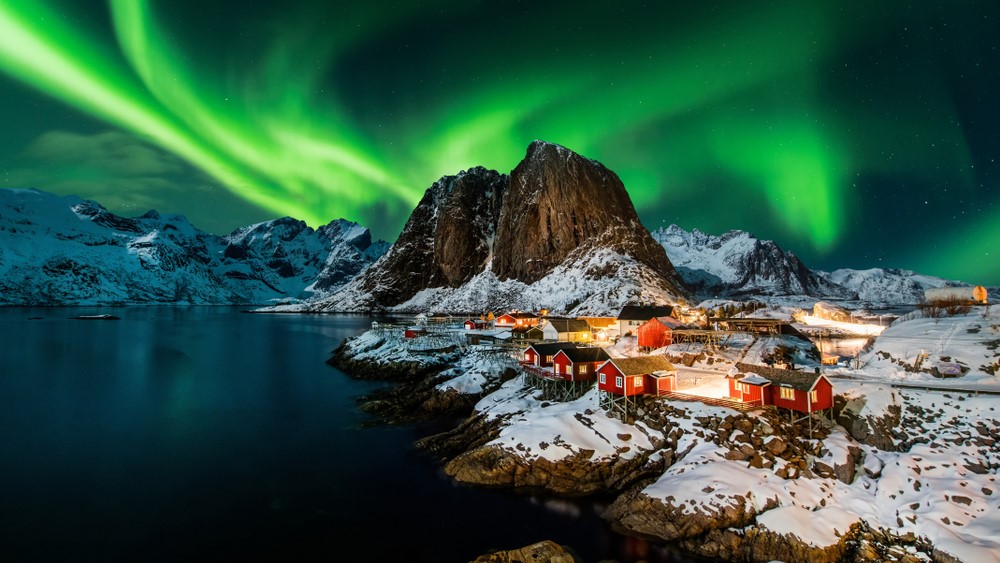 Noorderlicht boven de Lofoten Noord-Noorwegen.